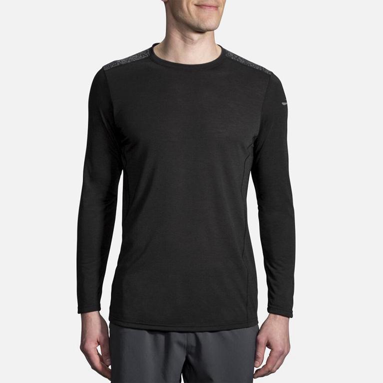 Brooks Distance Long Sleeve Running Shirt - Men's - Grey (85162-HLJM)